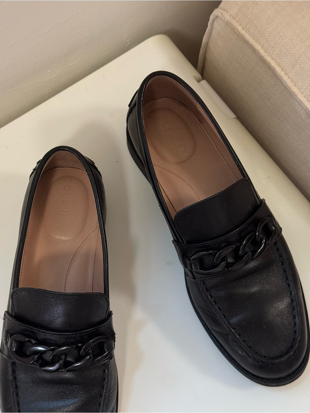 Black Chain-Link Leather Loafers